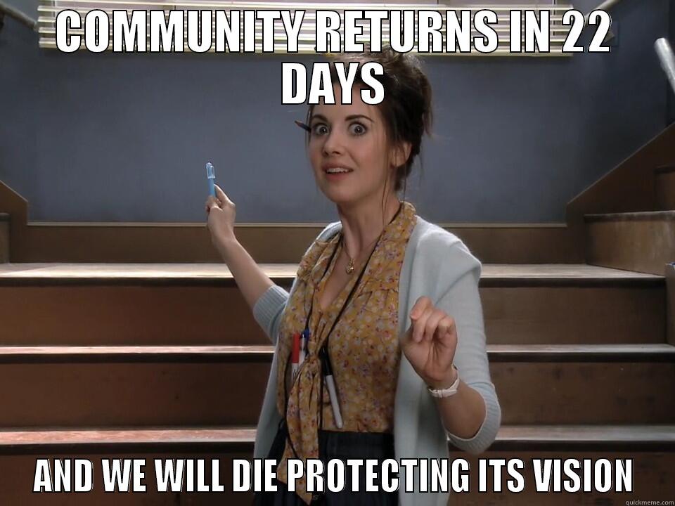 COMMUNITY RETURNS IN 22 DAYS AND WE WILL DIE PROTECTING ITS VISION Misc