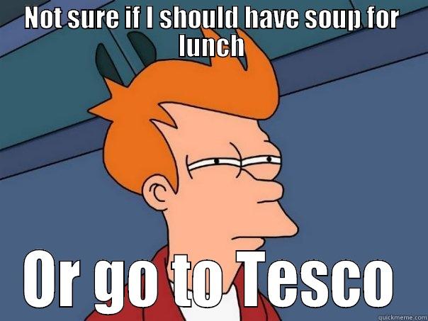 NOT SURE IF I SHOULD HAVE SOUP FOR LUNCH OR GO TO TESCO Futurama Fry