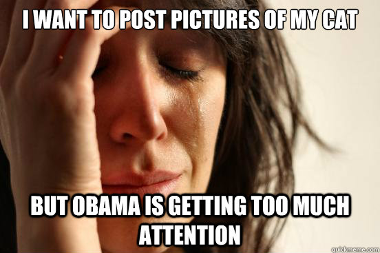 I want to post pictures of my cat but Obama is getting too much attention  First World Problems