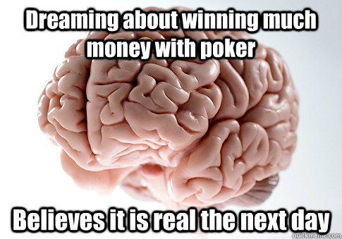 Dreaming about winning much money with poker Believes it is real the next day   Scumbag Brain