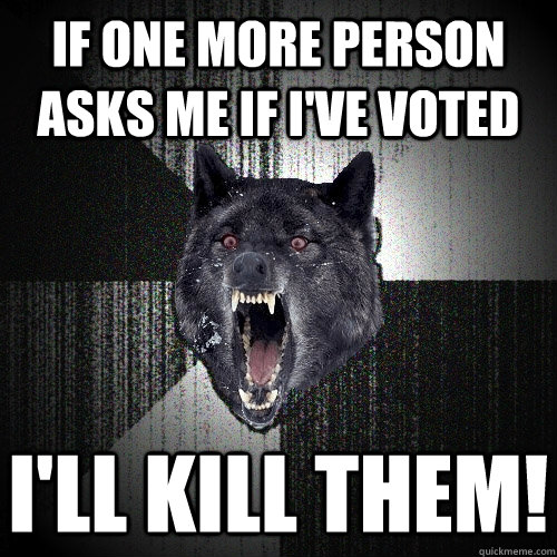 If one more person asks me if i've voted I'll kill them!  Insanity Wolf