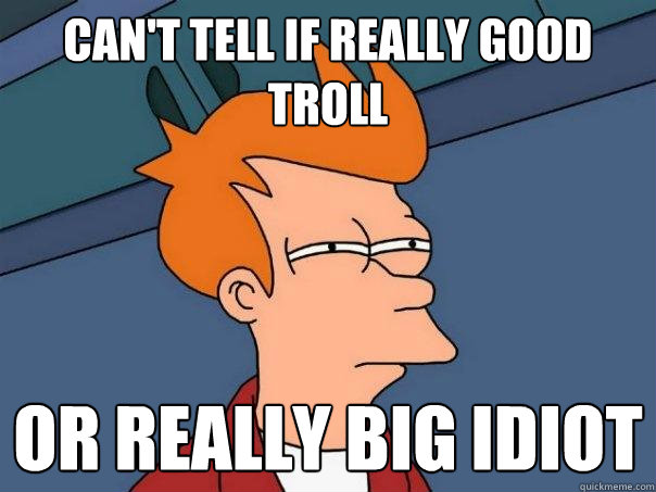 can't tell if really good troll or really big idiot  Futurama Fry