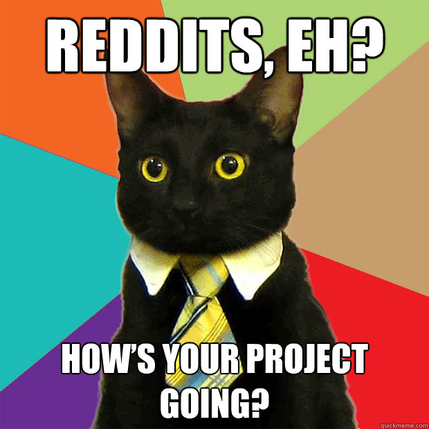 Reddits, eh? How’s your project going?  Business Cat