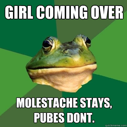 Girl coming over molestache stays, pubes dont. - Girl coming over molestache stays, pubes dont.  Foul Bachelor Frog