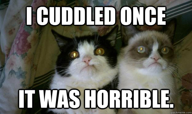 I cuddled once it was horrible. - I cuddled once it was horrible.  Cuddle Grump