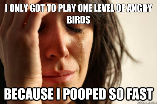 I only got to play one level of angry birds because I pooped so fast  First World Problems