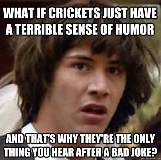 What if crickets just have a terrible sense of humor And that's why they're the only thing you hear after a bad joke?  conspiracy keanu