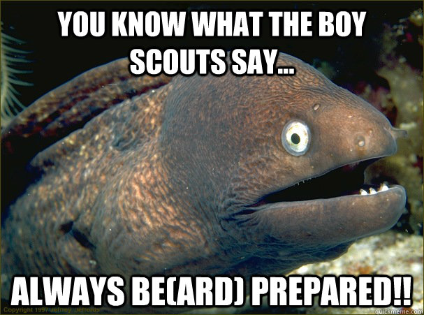 You know what the Boy Scouts say... Always be(ard) prepared!!  Bad Joke Eel