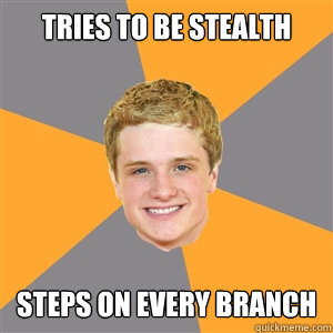 Tries to be stealth  Steps on every branch - Tries to be stealth  Steps on every branch  Peeta Mellark
