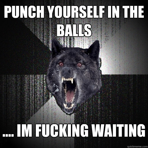 punch yourself in the balls .... im fucking waiting  Insanity Wolf