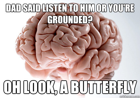 Dad said listen to him or you're grounded? oh look, a butterfly  Scumbag Brain