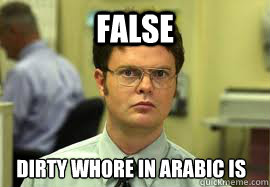 FALSE Dirty whore in Arabic is عاهرة قذرة‎
  Dwight False