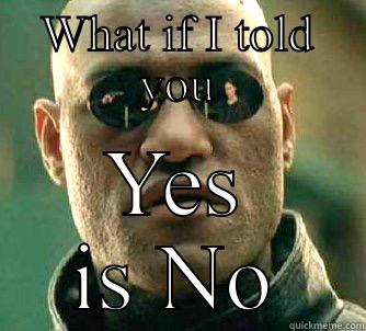 WHAT IF I TOLD YOU YES IS NO Matrix Morpheus