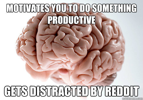 Motivates you to do something productive gets distracted by reddit  Scumbag Brain