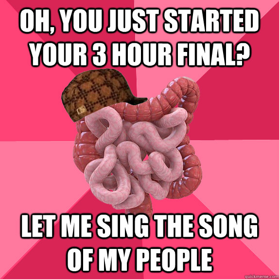 Oh, you just started your 3 hour final? Let me sing the song of my people  Scumbag Intestines