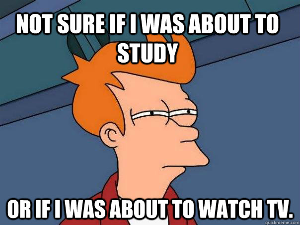 Not sure if I was about to study  Or if i was about to watch tv.  Futurama Fry