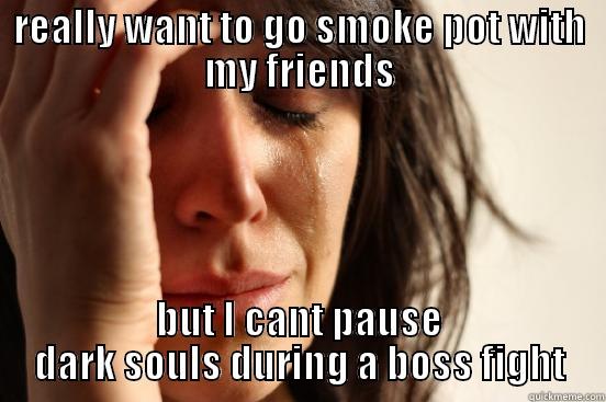 REALLY WANT TO GO SMOKE POT WITH MY FRIENDS BUT I CANT PAUSE DARK SOULS DURING A BOSS FIGHT First World Problems