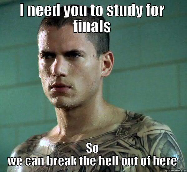 I NEED YOU TO STUDY FOR FINALS SO WE CAN BREAK THE HELL OUT OF HERE Misc