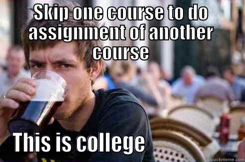 SKIP ONE COURSE TO DO ASSIGNMENT OF ANOTHER COURSE THIS IS COLLEGE                      Lazy College Senior