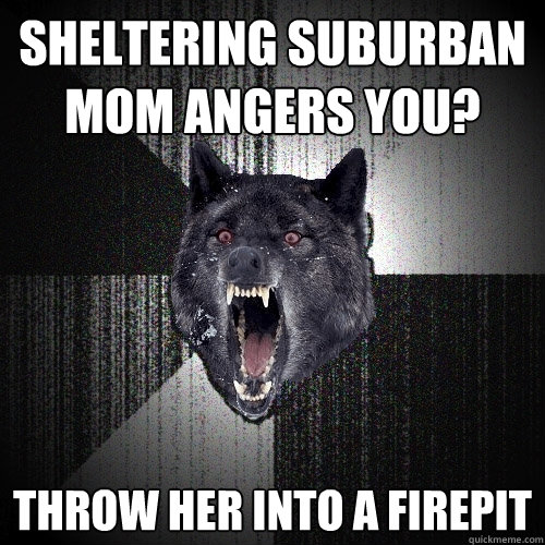 SHELTERING SUBURBAN MOM ANGERS YOU? THROW HER INTO A FIREPIT  Insanity Wolf