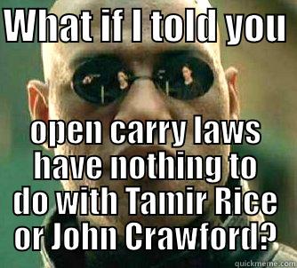 WHAT IF I TOLD YOU  OPEN CARRY LAWS HAVE NOTHING TO DO WITH TAMIR RICE OR JOHN CRAWFORD? Matrix Morpheus