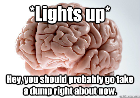 *Lights up* Hey, you should probably go take a dump right about now.  Scumbag Brain