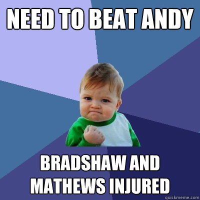 Need to beat Andy Bradshaw and Mathews injured  Success Kid