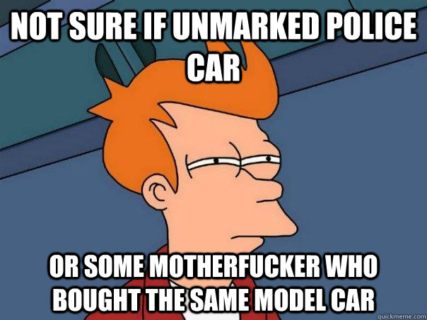 Not sure if unmarked police car Or some motherfucker who bought the same model car  Futurama Fry