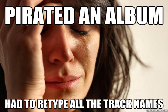 pirated an album had to retype all the track names - pirated an album had to retype all the track names  First World Problems