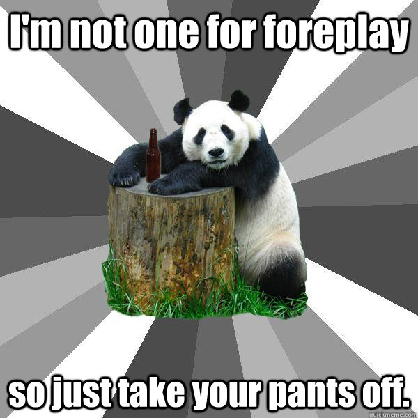 I'm not one for foreplay so just take your pants off.  Pickup-Line Panda