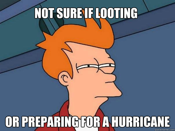 Not sure if looting Or preparing for a hurricane  Futurama Fry