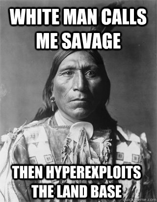 White man calls me savage then hyperexploits the land base  - White man calls me savage then hyperexploits the land base   Vengeful Native American