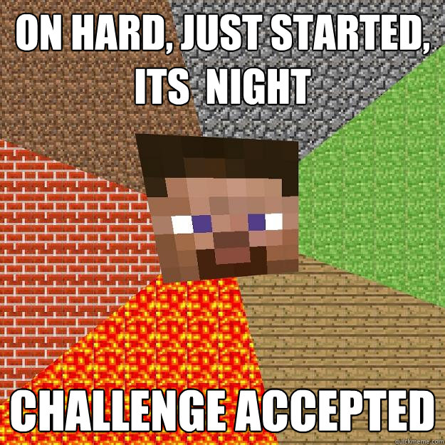 On Hard, Just Started, Its  Night  Challenge Accepted   Minecraft