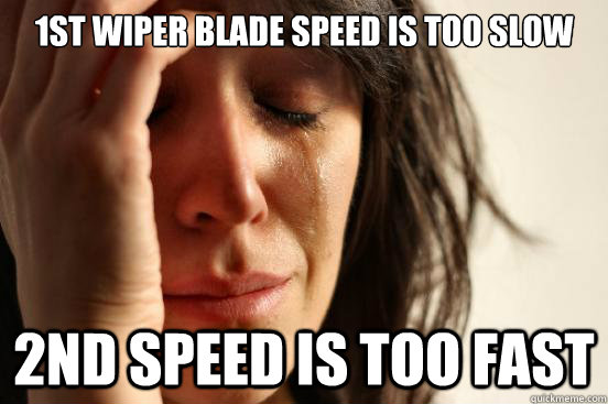 1st wiper blade speed is too slow 2nd speed is too fast  First World Problems