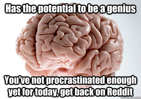 Has the potential to be a genius You've not procrastinated enough yet for today, get back on Reddit   Scumbag Brain