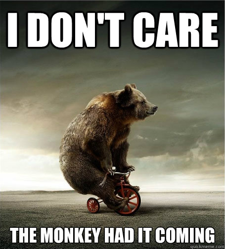 I don't care The monkey had it coming  Bear Monkey Bicycle