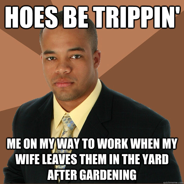 HOES BE TRIPPIN' ME ON MY WAY TO WORK WHEN MY WIFE LEAVES THEM IN THE YARD AFTER GARDENING - HOES BE TRIPPIN' ME ON MY WAY TO WORK WHEN MY WIFE LEAVES THEM IN THE YARD AFTER GARDENING  Successful Black Man