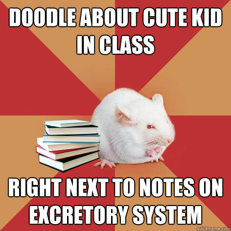 Doodle about cute kid in class right next to notes on excretory system  Science Major Mouse