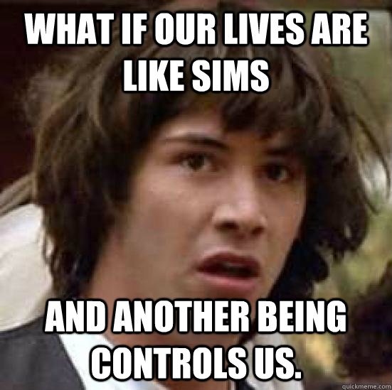 What if our lives are like sims And another being controls us.  conspiracy keanu