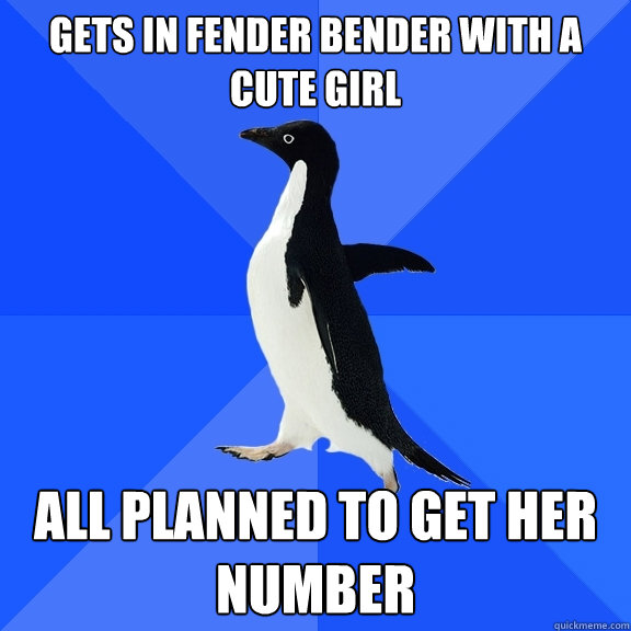 Gets in fender bender with a cute girl All planned to get her number  Socially Awkward Penguin