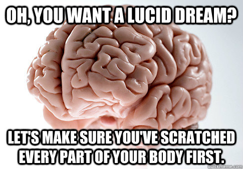 oh, you want a lucid dream? Let's make sure you've scratched every part of your body first.  Scumbag Brain