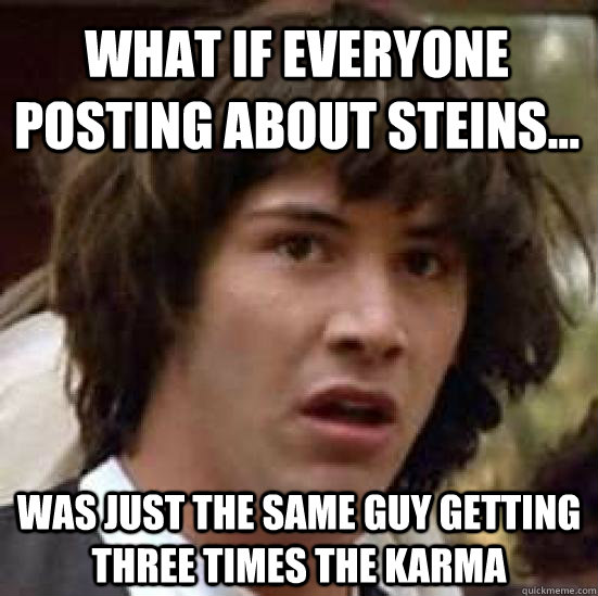 What if everyone posting about steins... was just the same guy getting three times the karma  conspiracy keanu