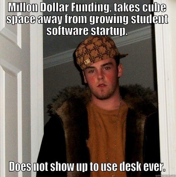 Scumbag Physician  - MILLON DOLLAR FUNDING, TAKES CUBE SPACE AWAY FROM GROWING STUDENT SOFTWARE STARTUP. DOES NOT SHOW UP TO USE DESK EVER. Scumbag Steve