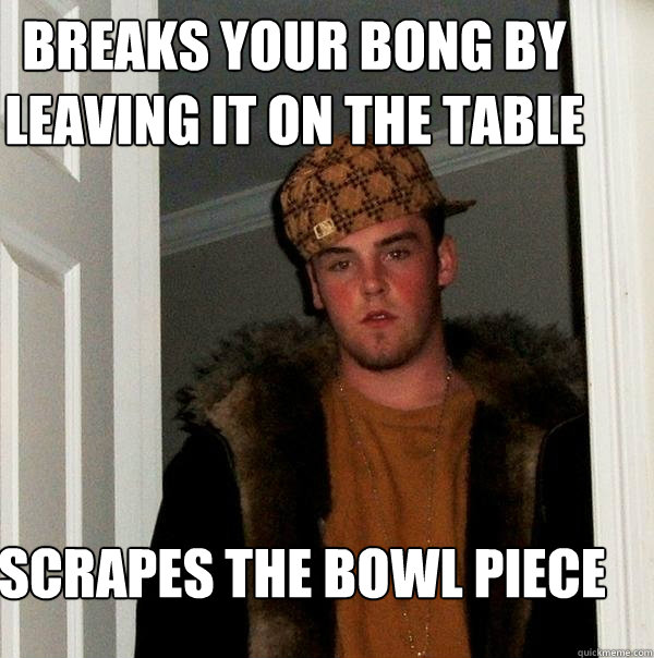 Breaks your bong by leaving it on the table Scrapes the bowl piece - Breaks your bong by leaving it on the table Scrapes the bowl piece  Scumbag Steve