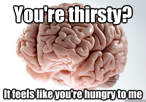 You're thirsty? It feels like you're hungry to me  - You're thirsty? It feels like you're hungry to me   Scumbag Brain