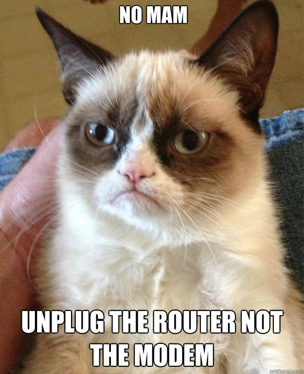 No Mam unplug the router not the modem  Grumpy Cat