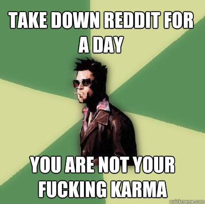 Take down Reddit for a day You are not your fucking karma  Helpful Tyler Durden