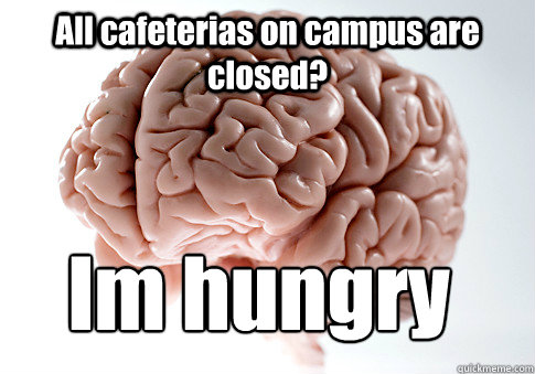 All cafeterias on campus are closed? Im hungry   Scumbag Brain