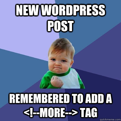 New Wordpress Post Remembered to add a  <!--more--> tag - New Wordpress Post Remembered to add a  <!--more--> tag  Success Kid