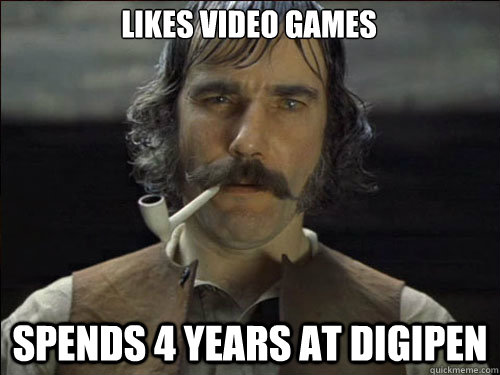 Likes Video Games Spends 4 years at DigiPen  Overly committed Daniel Day Lewis